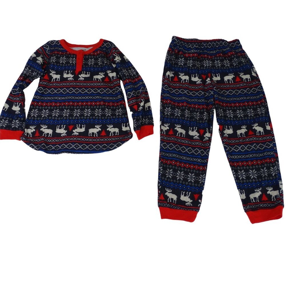 Lanz Kids Fair Isle Flannel Pajama Set Kids Girls Boys Size S Red Blue